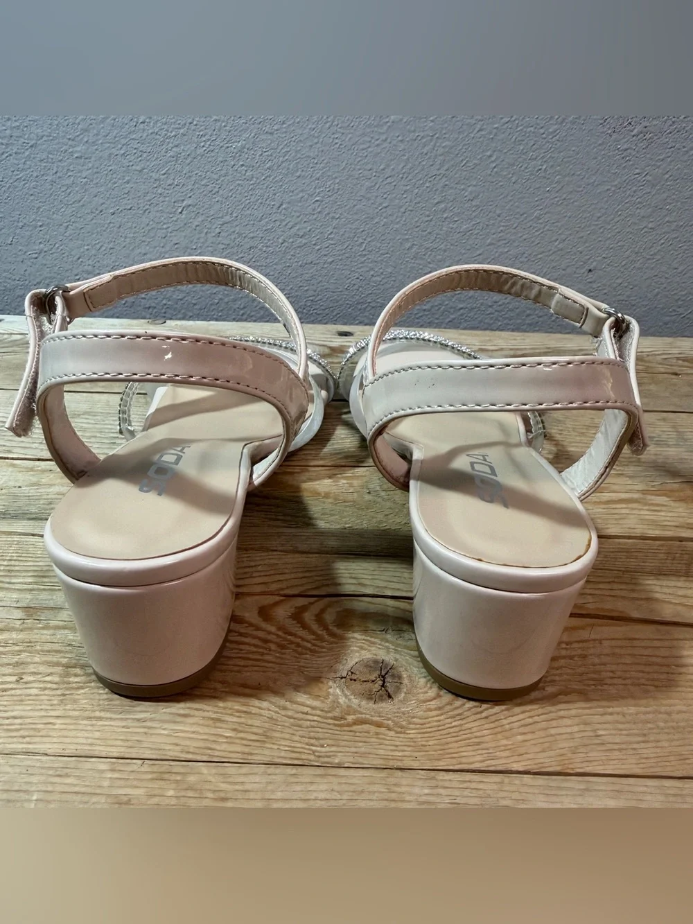 Rhinestone Ankle-Strap Sandals in light peach